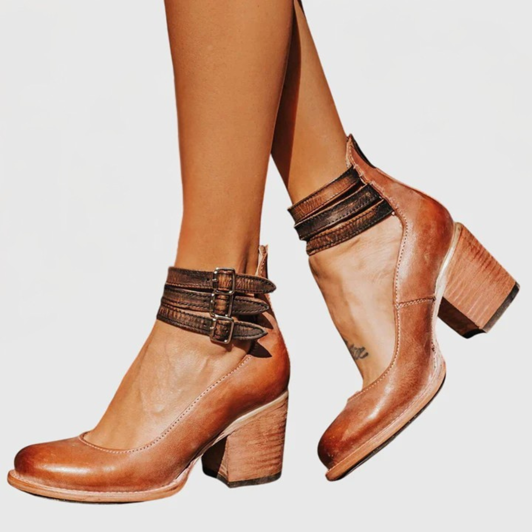 Bottines Fermées pour Femme avec Découpes Latérales, Trois Brides à Boucles et Talon Bloc-Men Shoes-Gigié