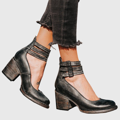 Bottines Fermées pour Femme avec Découpes Latérales, Trois Brides à Boucles et Talon Bloc-Men Shoes-Gigié