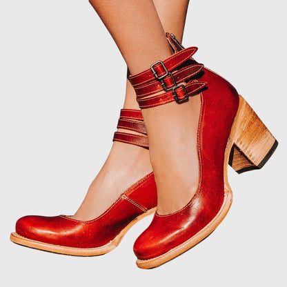 Bottines Fermées pour Femme avec Découpes Latérales, Trois Brides à Boucles et Talon Bloc-Men Shoes-Gigié
