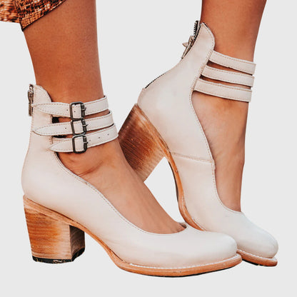 Bottines Fermées pour Femme avec Découpes Latérales, Trois Brides à Boucles et Talon Bloc-Men Shoes-Gigié