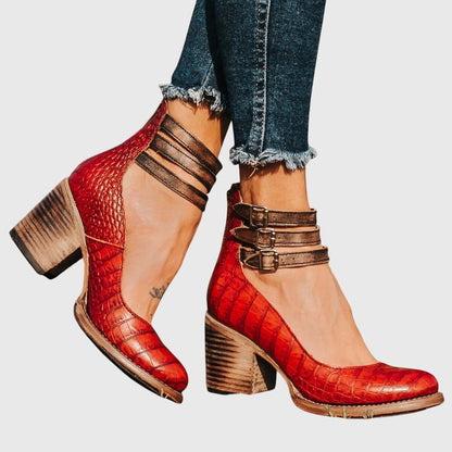 Bottines Fermées pour Femme avec Découpes Latérales, Trois Brides à Boucles et Talon Bloc-Men Shoes-Gigié