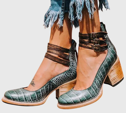 Bottines Fermées pour Femme avec Découpes Latérales, Trois Brides à Boucles et Talon Bloc-Men Shoes-Gigié
