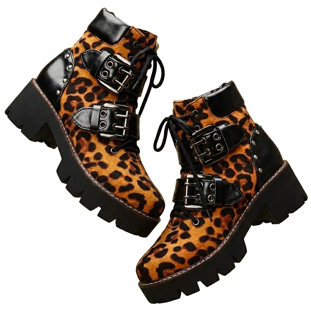Bottines pour femme à motif léopard avec brides à boucles 1