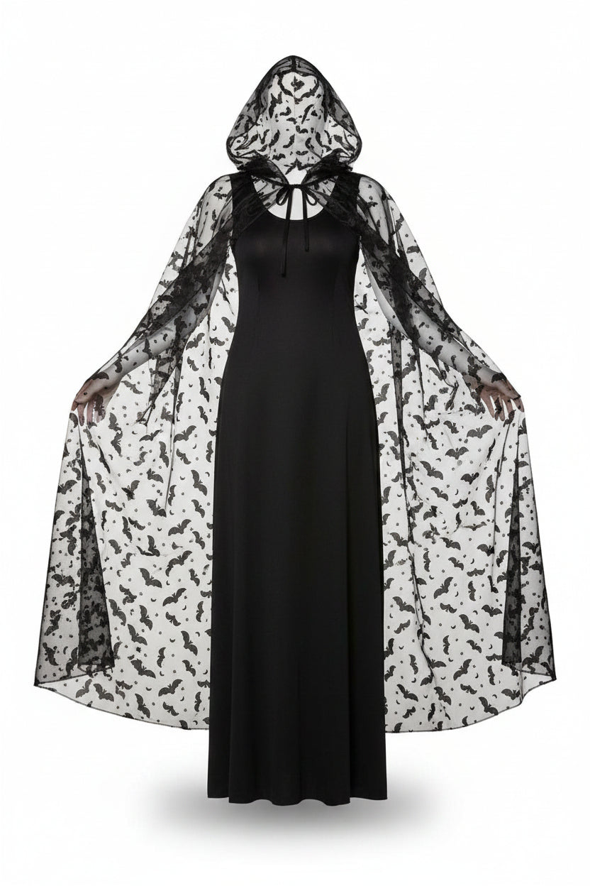 Cape à capuche transparente avec imprimé chauve-souris pour femme 1