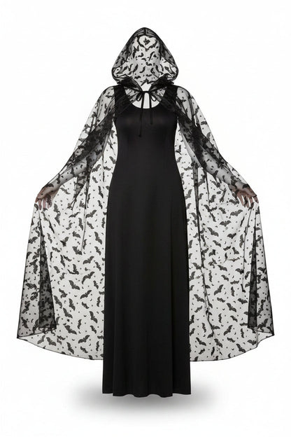 Cape à capuche transparente avec imprimé chauve-souris pour femme 1