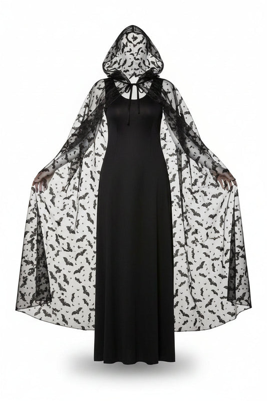 Cape à capuche transparente avec imprimé chauve-souris pour femme 1