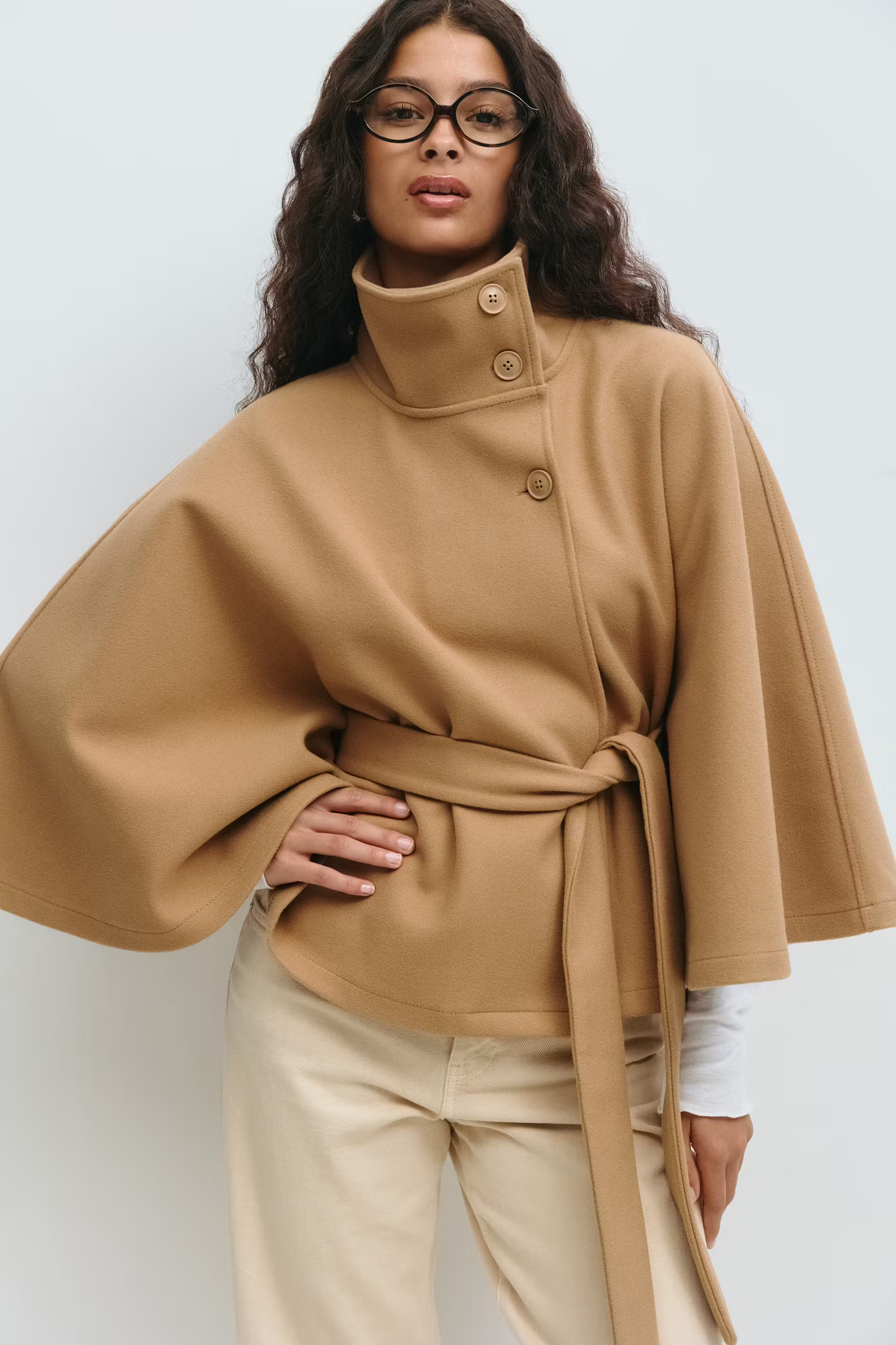 Cape femme avec col montant et ceinture à nouer-Winter Coat Female-Gigié