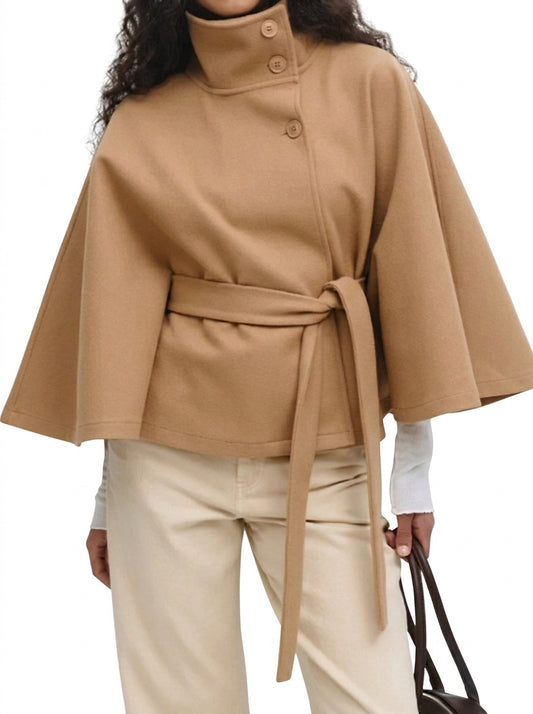 Cape pour femme avec col montant et ceinture à nouer 1