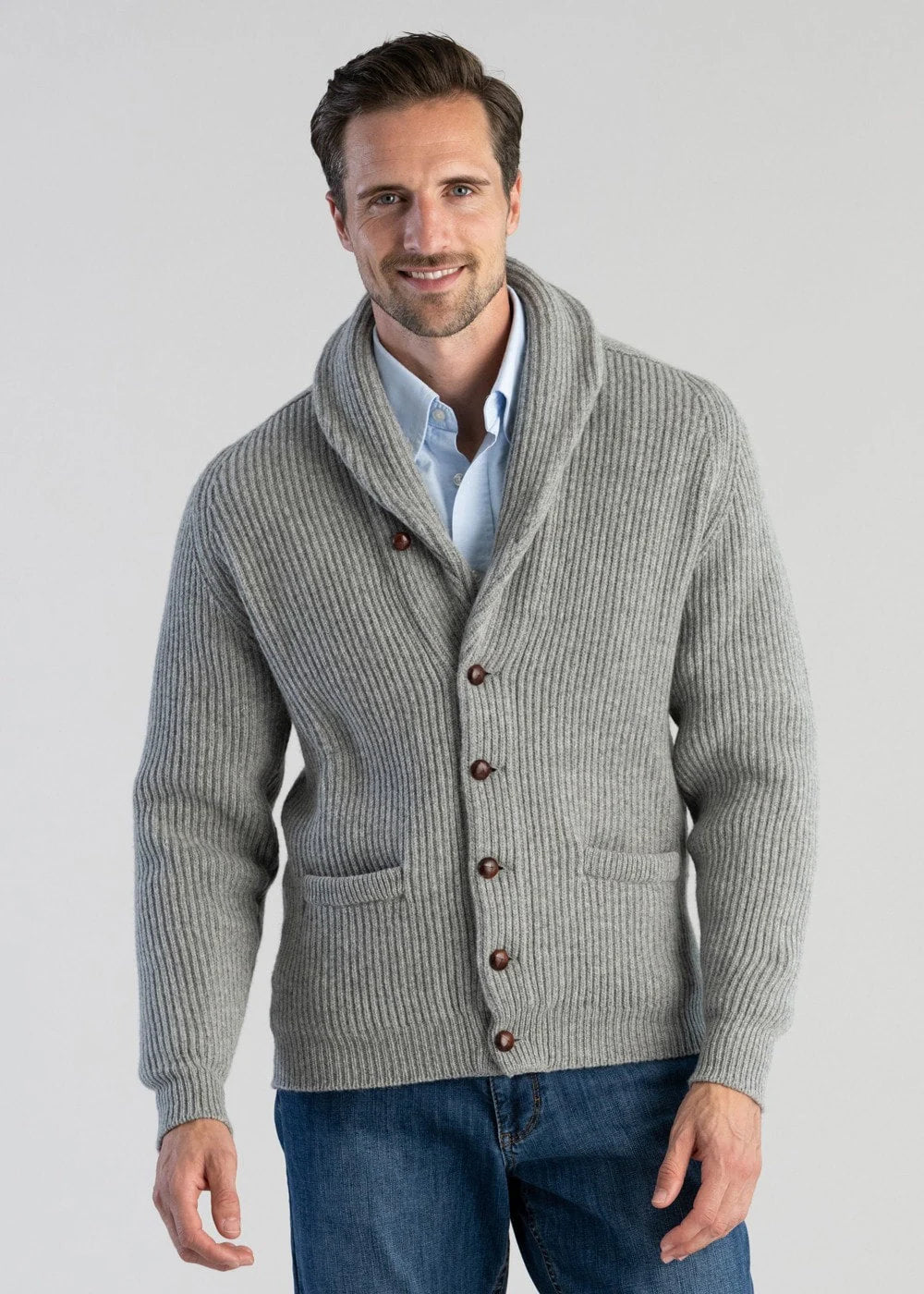 Cardigan Col Châle Maille Classique Boutonnée-Gigié