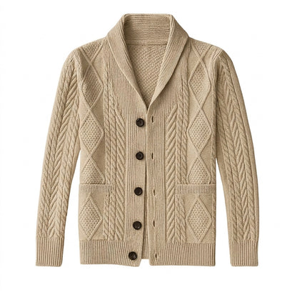 Cardigan en maille torsadée pour homme avec col châle 1