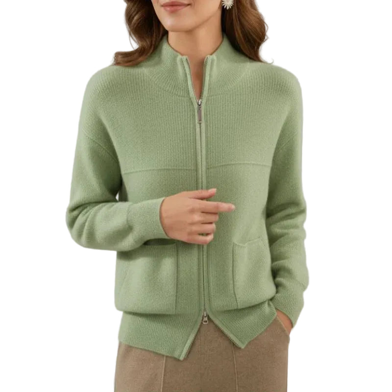 Cardigan femme en maille avec fermeture zippée et poches plaquées-Cardigan Women-Gigié
