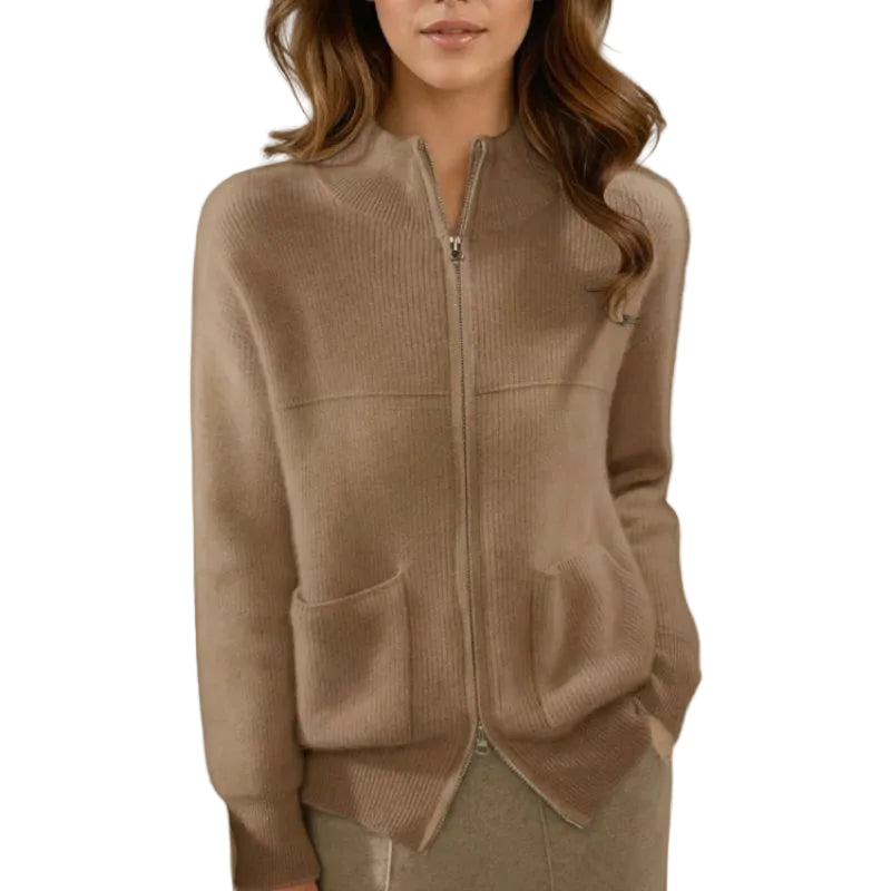 Cardigan femme en maille avec fermeture zippée et poches plaquées-Cardigan Women-Gigié