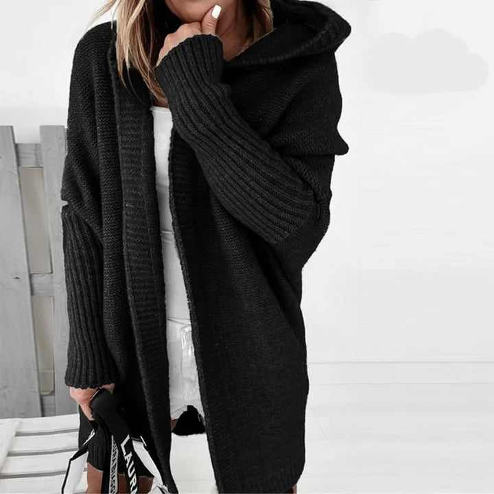 Cardigan Long Femme Tricot à Capuche-Gigié