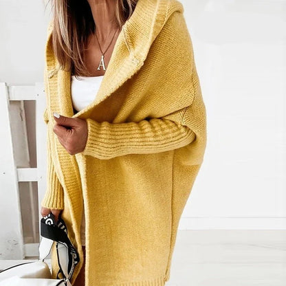 Cardigan Long Femme Tricot à Capuche-Gigié