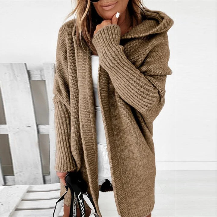 Cardigan Long Femme Tricot à Capuche-Gigié