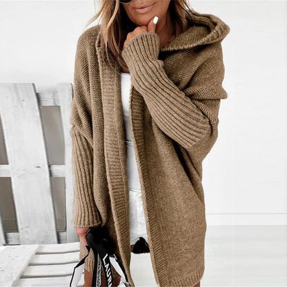 Cardigan Long Femme Tricot à Capuche-Gigié
