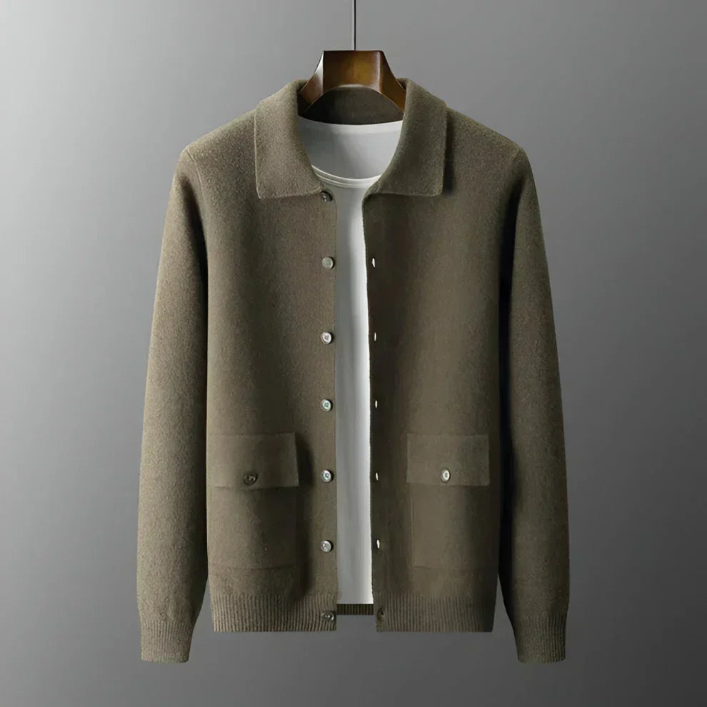 Cardigan Homme à Boutons avec Col Chemise et Poches Plaquées-Gigié