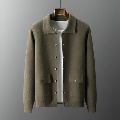Cardigan Homme à Boutons avec Col Chemise et Poches Plaquées-Gigié