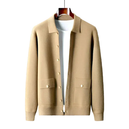 Cardigan Homme à Boutons avec Col Chemise et Poches Plaquées-Gigié