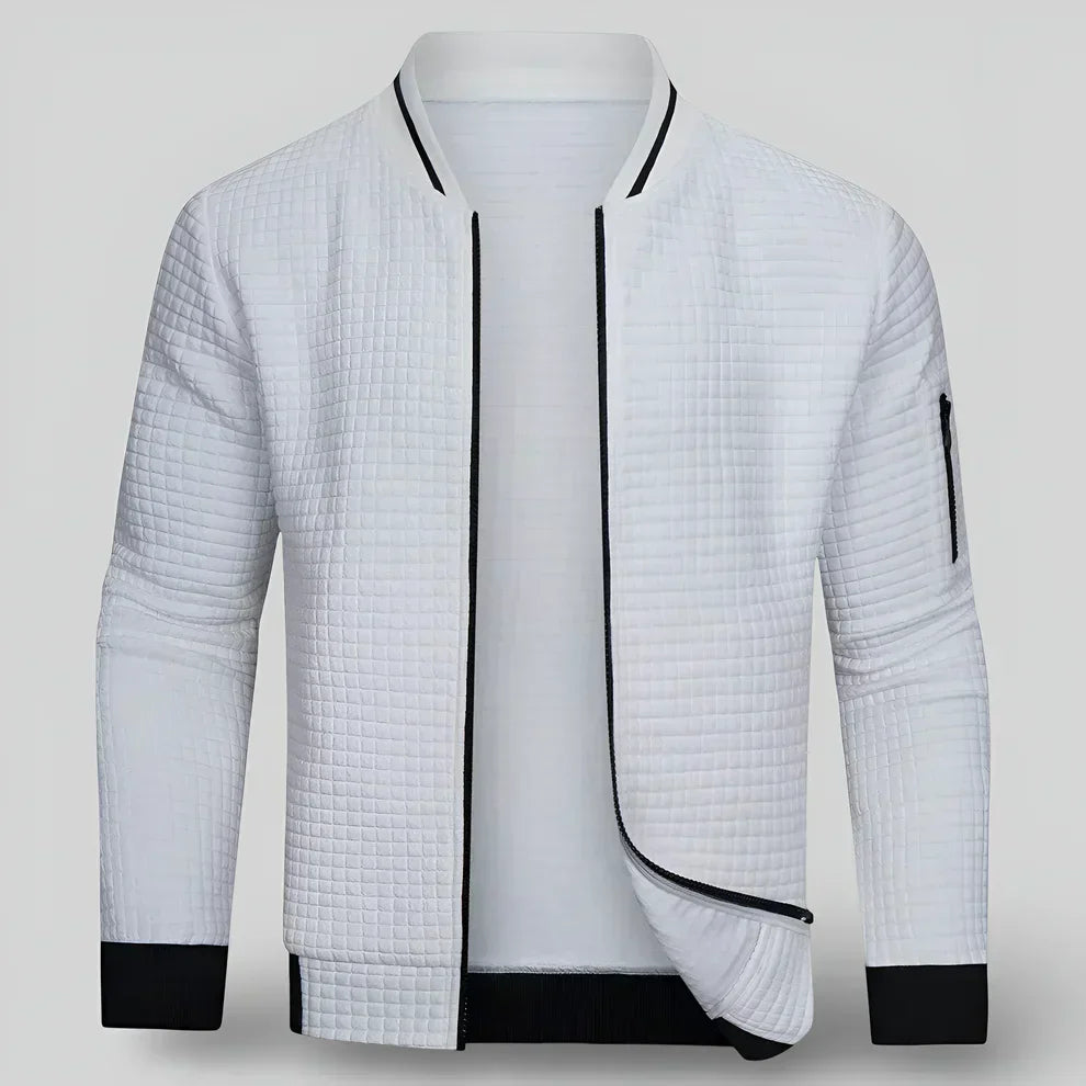 Cardigan Homme Zippé à Col Rond avec Structure Matelassée-Gigié