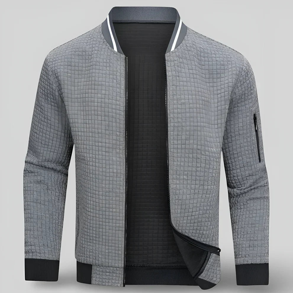 Cardigan Homme Zippé à Col Rond avec Structure Matelassée-Gigié