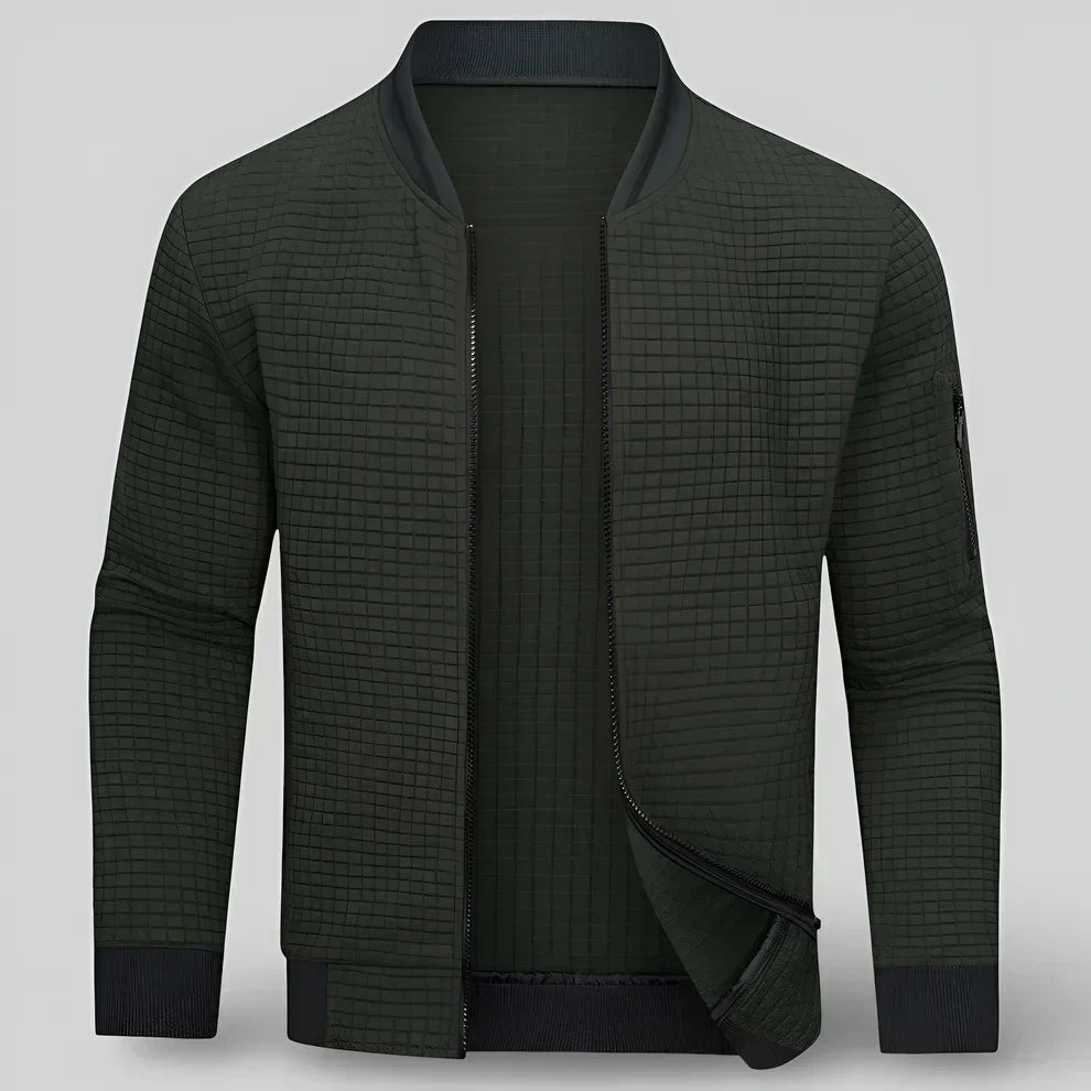 Cardigan Homme Zippé à Col Rond avec Structure Matelassée-Gigié