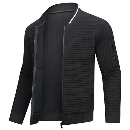 Cardigan Homme Zippé à Col Rond avec Structure Matelassée-Gigié