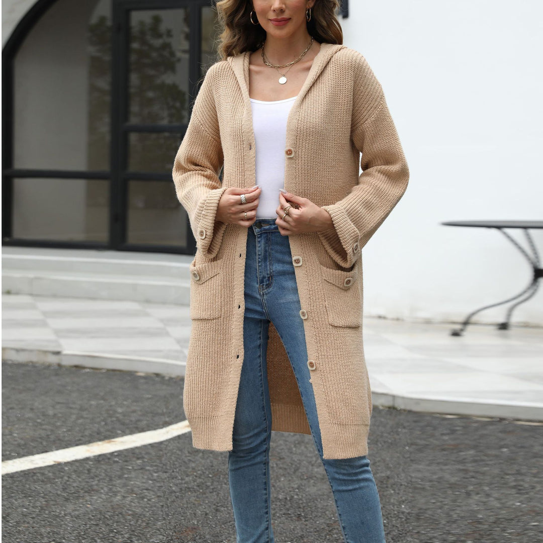Cardigan long en maille avec fermeture à boutons et poches plaquées-Cardigan Women-Gigié