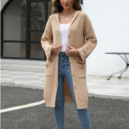 Cardigan long en maille avec fermeture à boutons et poches plaquées-Cardigan Women-Gigié