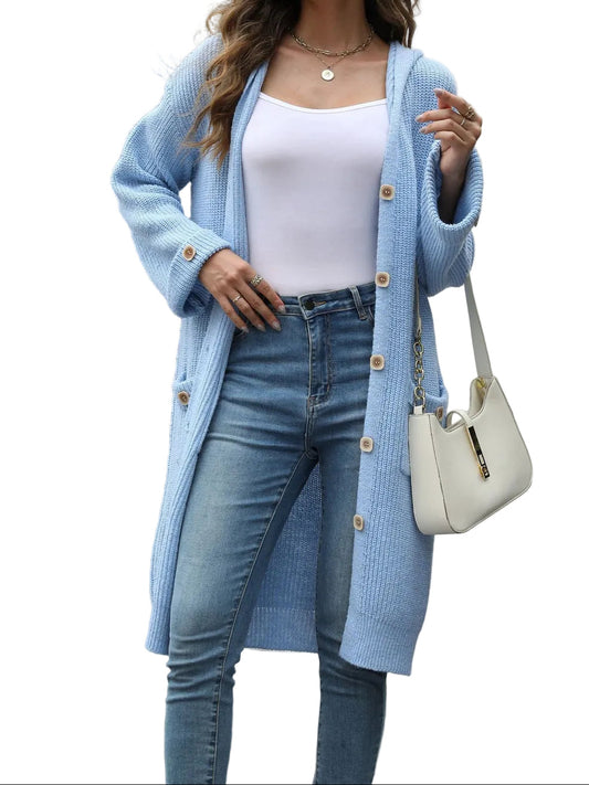 Cardigan long en maille avec fermeture à boutons et poches plaquées-Cardigan Women-Gigié