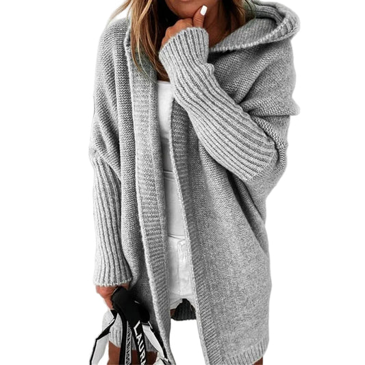 Cardigan Long Femme Tricot à Capuche-Gigié