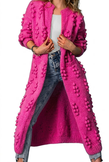Cardigan long en maille à pompons ouvert sur le devant pour femme 2