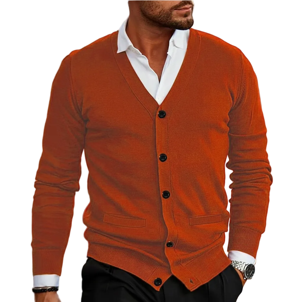 Cardigan pour homme à boutons avec col en V et finitions côtelées-Cardigan Men-Gigié