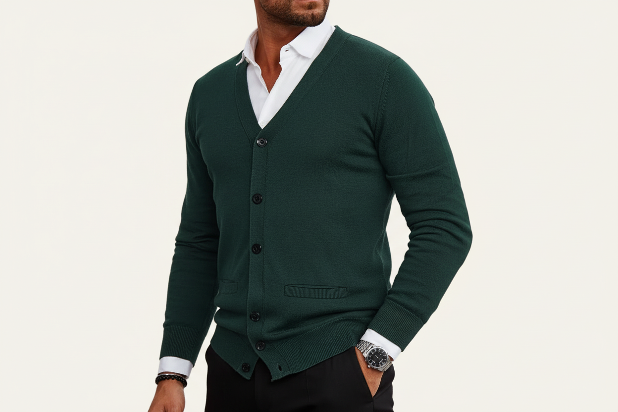 Cardigan pour homme à boutons avec col en V et finitions côtelées-Cardigan Men-Gigié