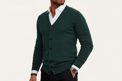 Cardigan pour homme à boutons avec col en V et finitions côtelées-Cardigan Men-Gigié