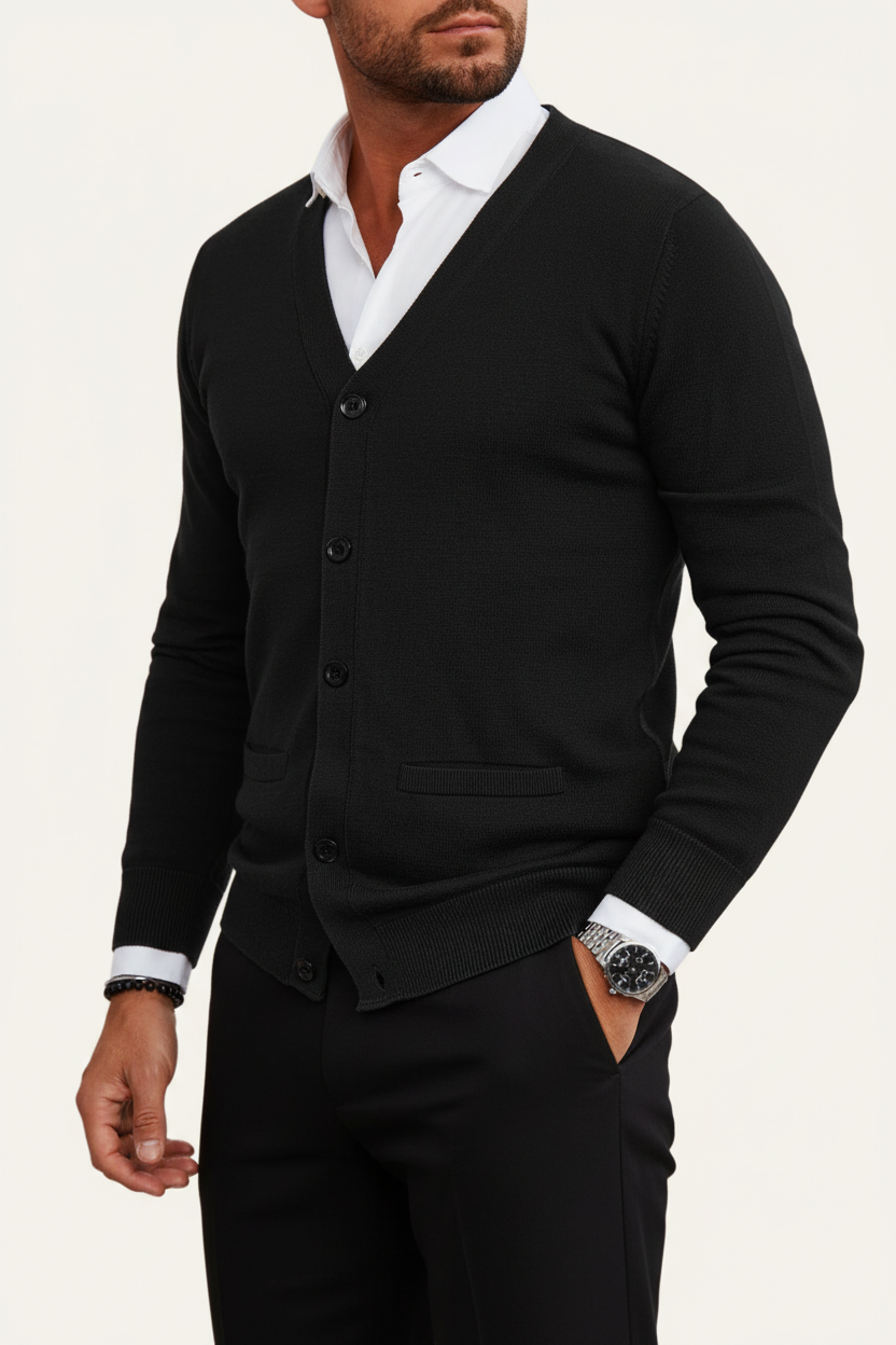 Cardigan pour homme à boutons avec col en V et finitions côtelées-Cardigan Men-Gigié