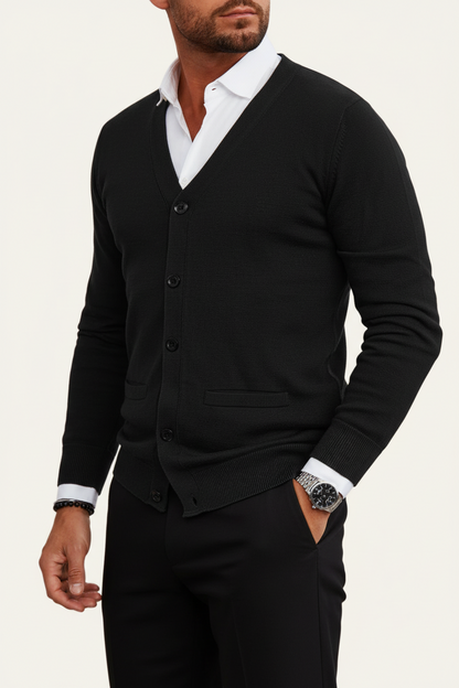 Cardigan pour homme à boutons avec col en V et finitions côtelées-Cardigan Men-Gigié