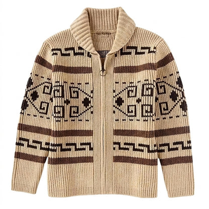 Cardigan zippé en maille à motif géométrique pour homme avec col châle 1