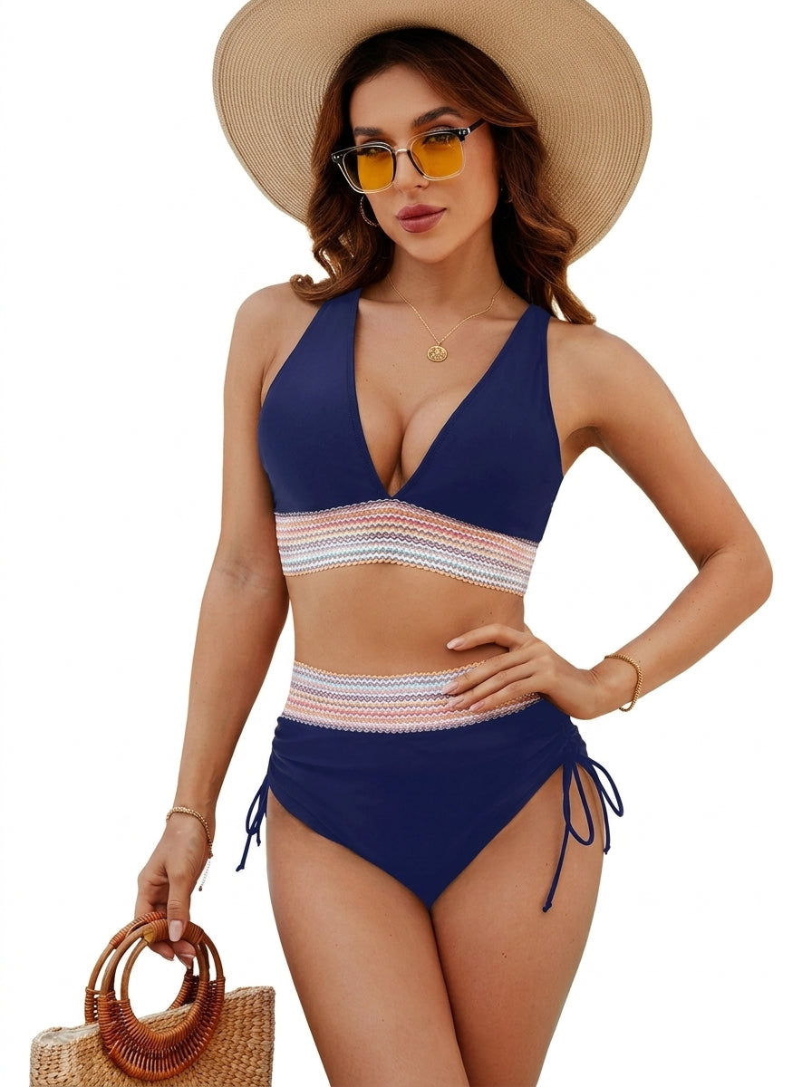 Femme Ensemble Bikini à Licou et Bas à Taille Haute avec Bandes Texturées et Liens Latéraux | imported-image-19
