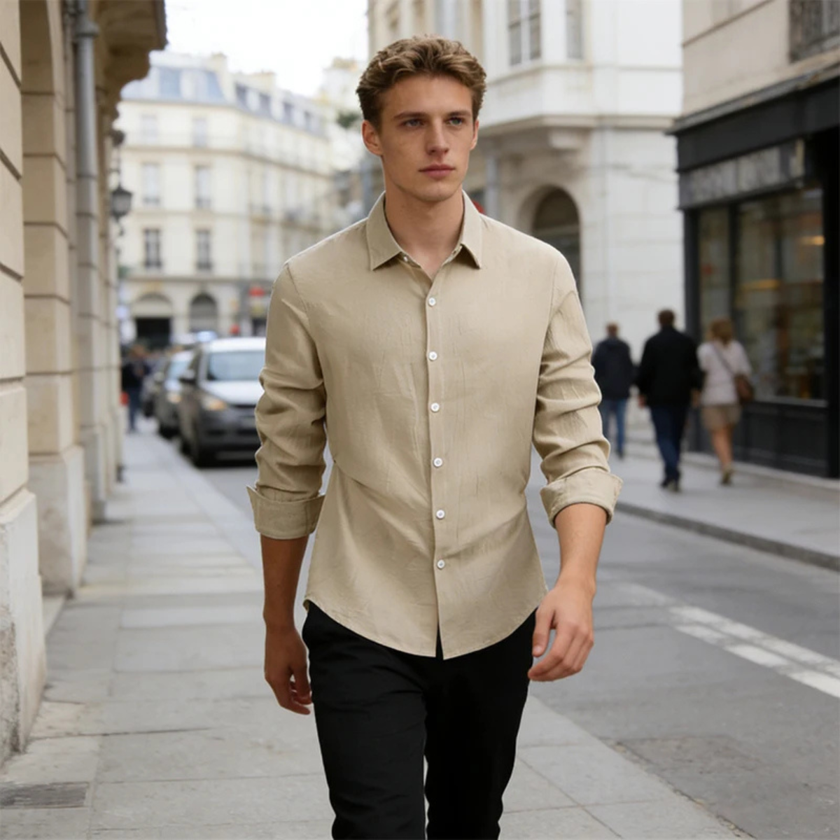 Chemise à manches longues avec col et fermeture boutonnée pour homme-Shirts for men-Gigié