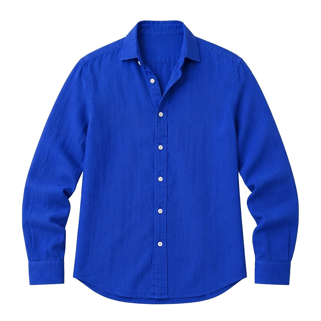 Chemise à manches longues boutonnée en lin pour homme 1