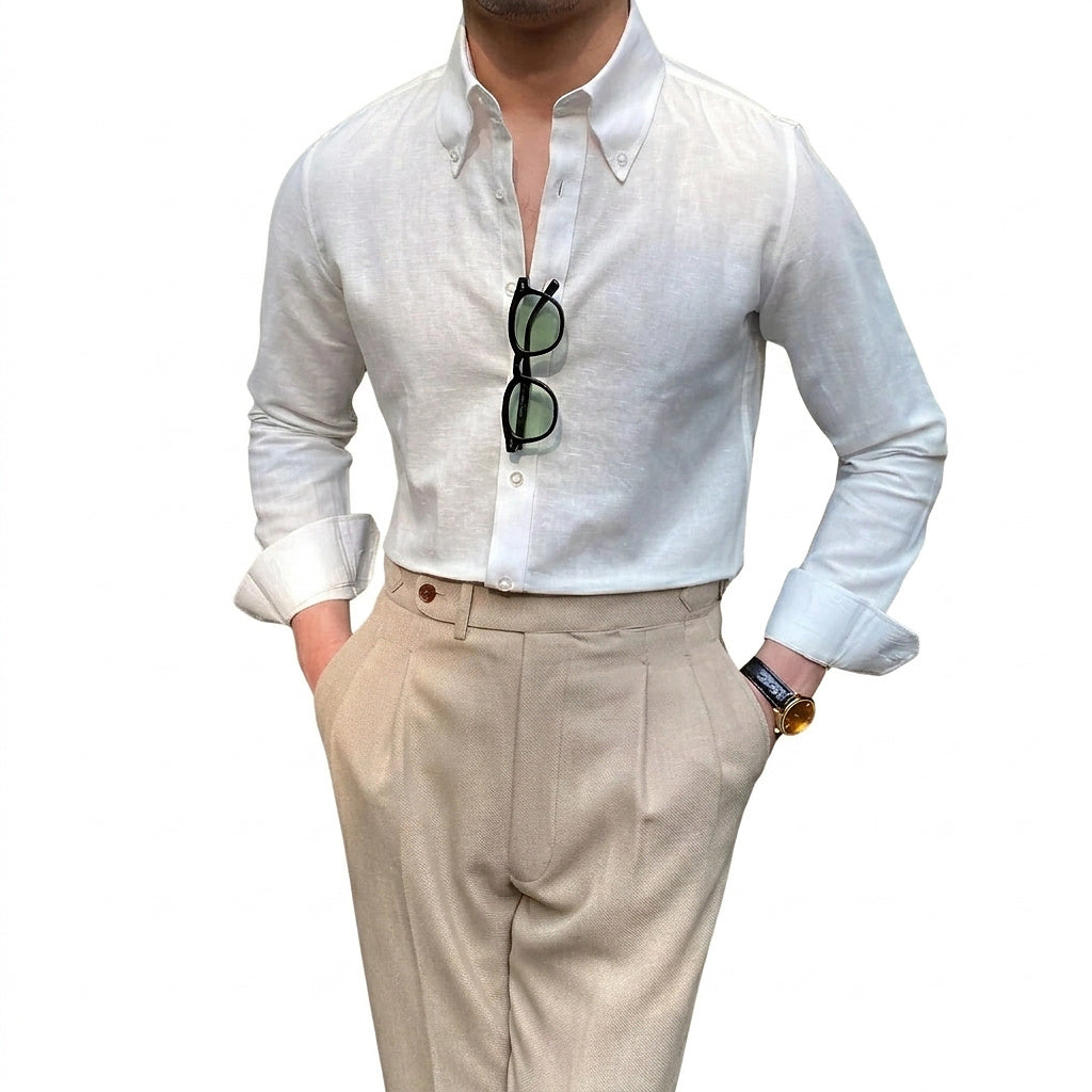 Chemise à manches longues en lin pour homme 1