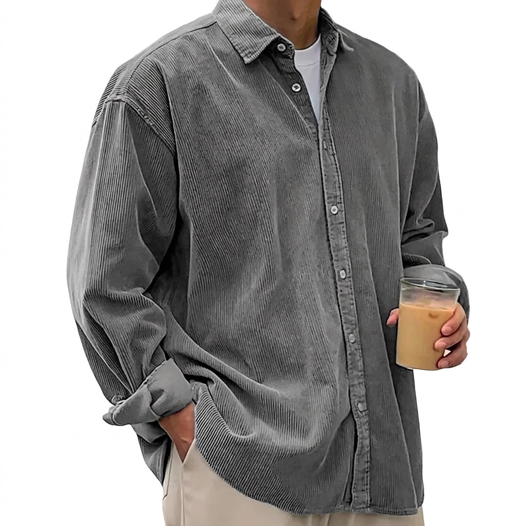 Chemise boutonnée oversize en velours côtelé pour homme 1
