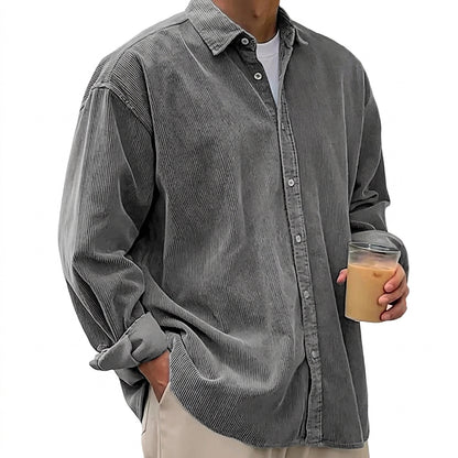 Chemise boutonnée oversize en velours côtelé pour homme 1