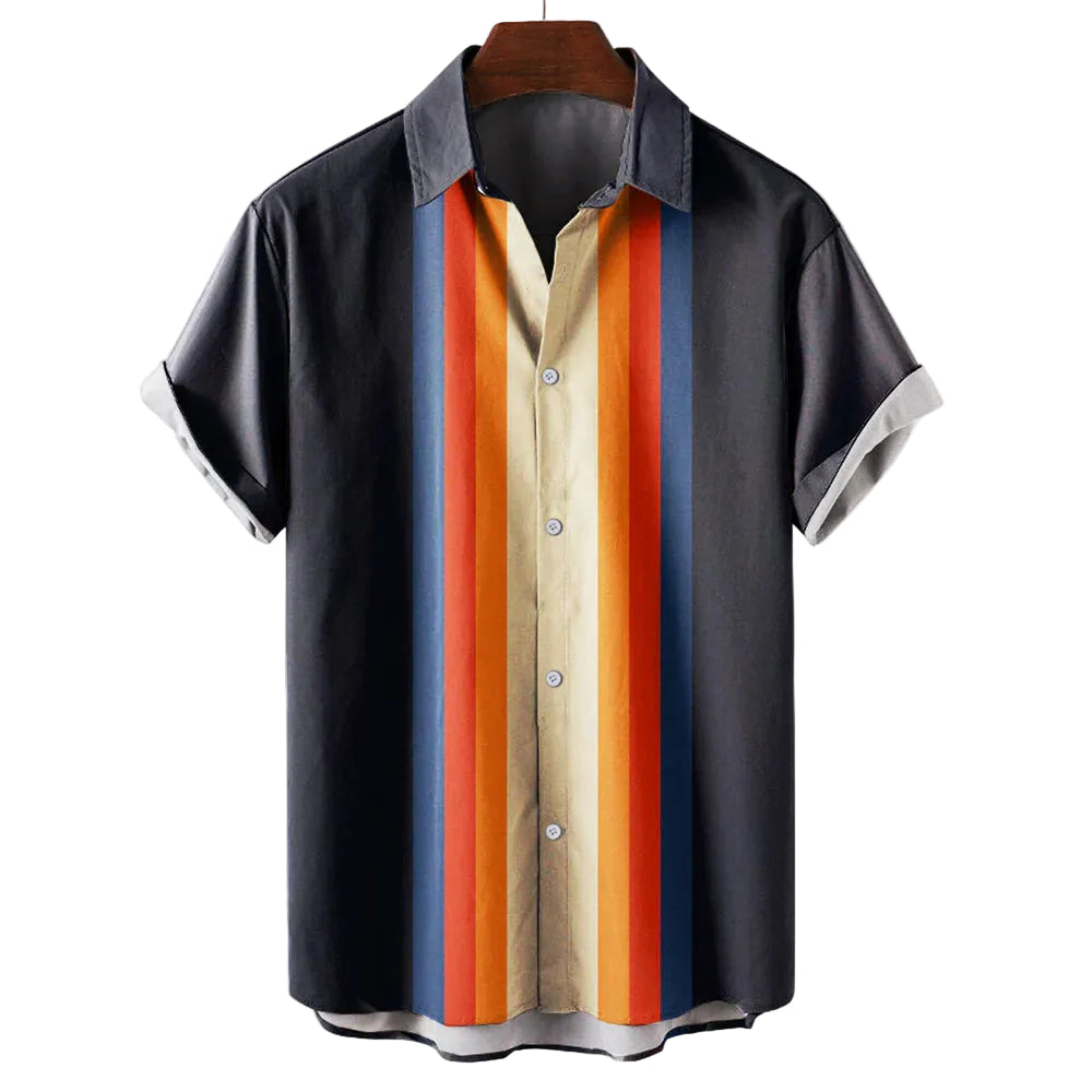 Chemise homme à manches courtes avec panneau à rayures géométriques-Shirts for men-Gigié