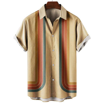 Chemise homme à manches courtes avec panneau à rayures géométriques-Shirts for men-Gigié