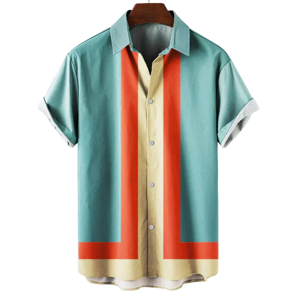 Chemise homme à manches courtes avec panneau à rayures géométriques-Shirts for men-Gigié