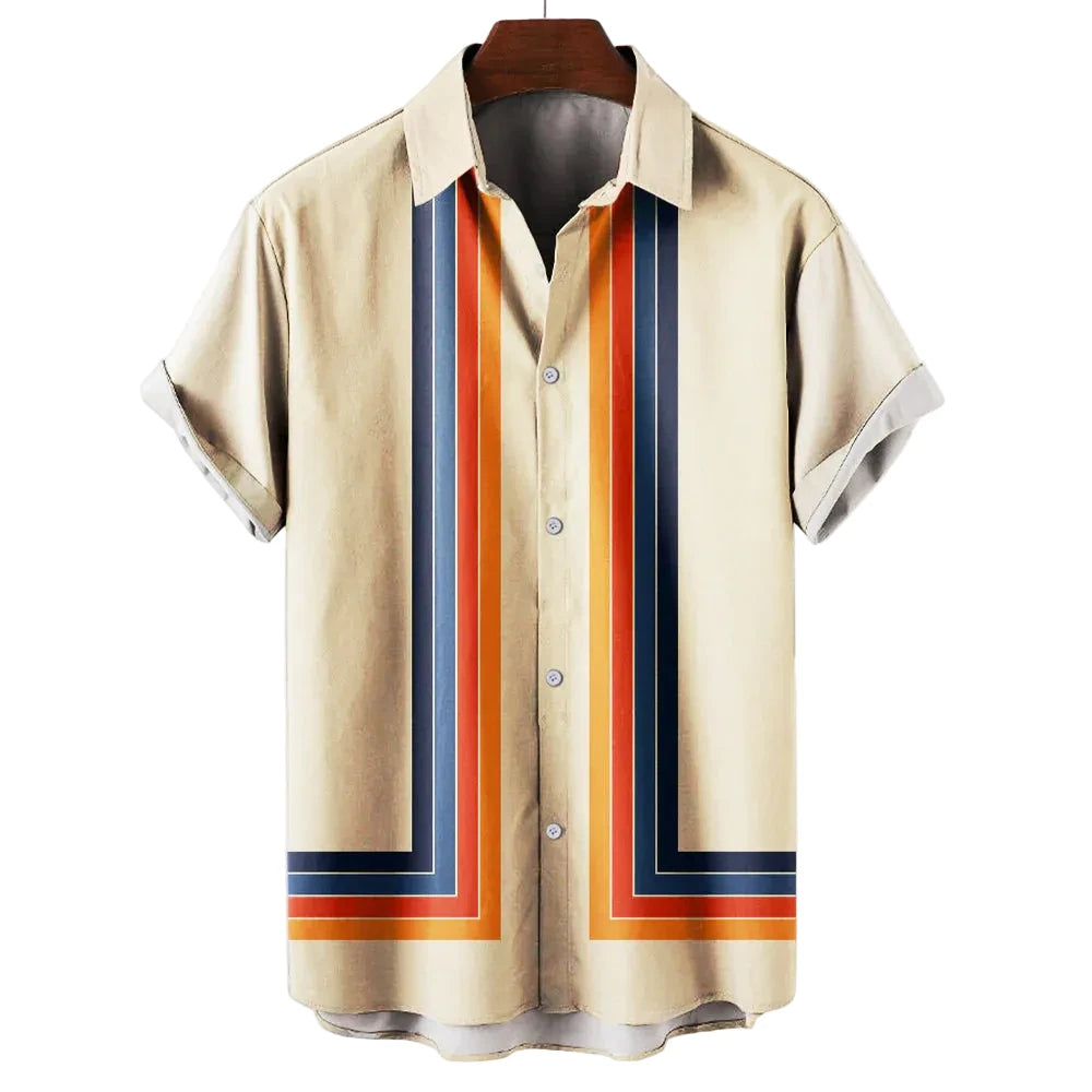 Chemise homme à manches courtes avec panneau à rayures géométriques-Shirts for men-Gigié
