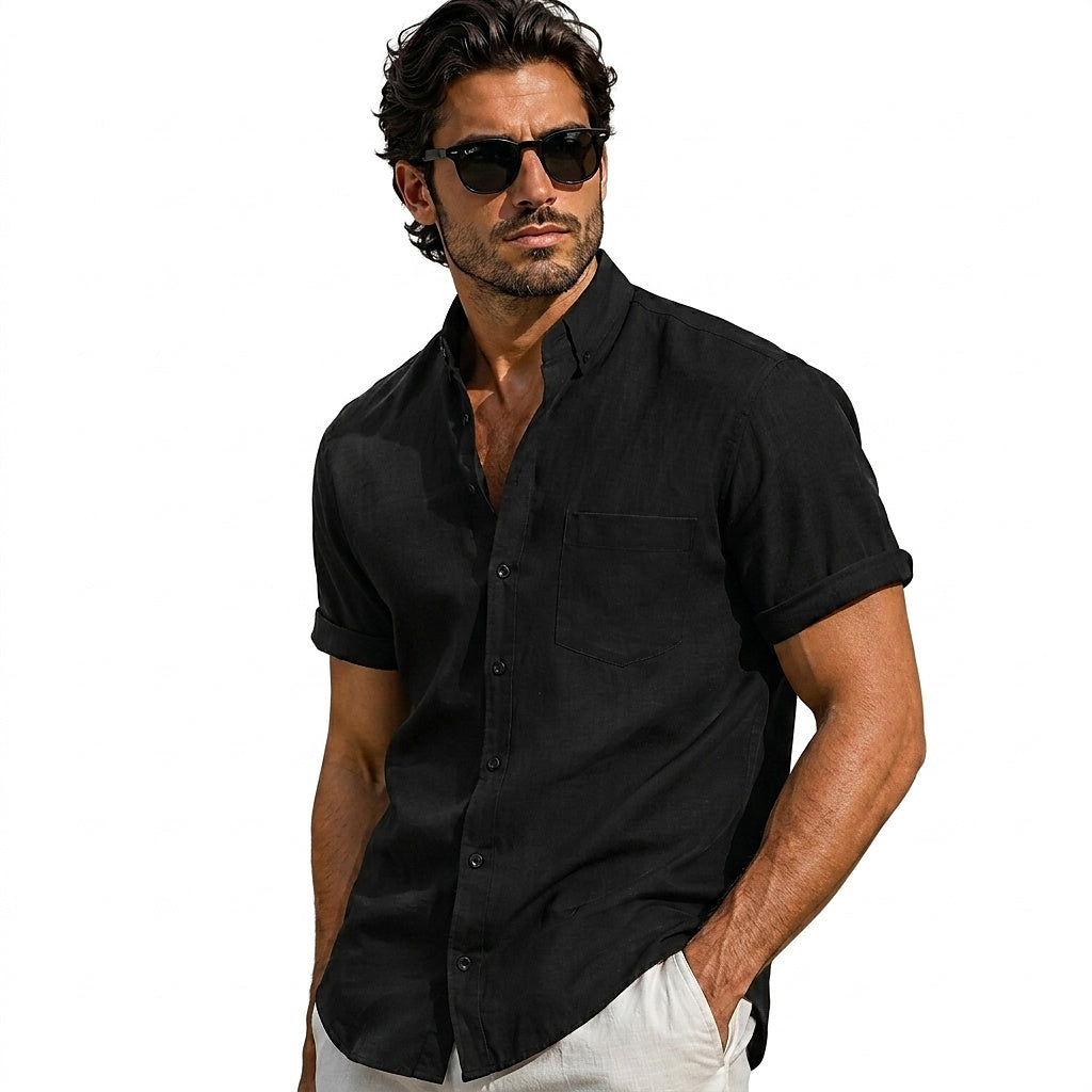 Chemise homme à manches courtes et col mao 1