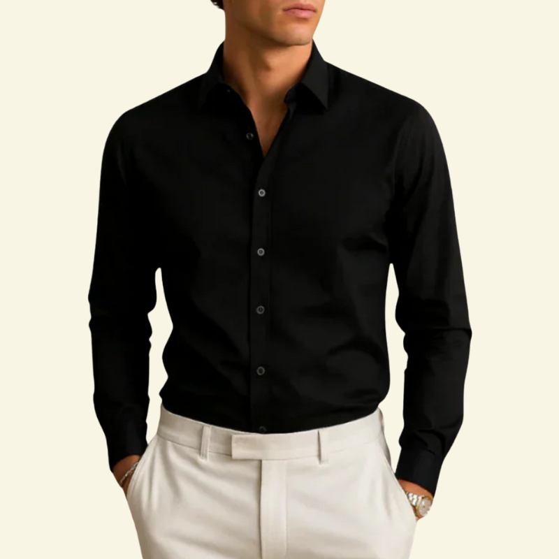 Chemise homme à manches longues avec col et fermeture boutonnée à boutons contrastés-Shirts for men-Gigié